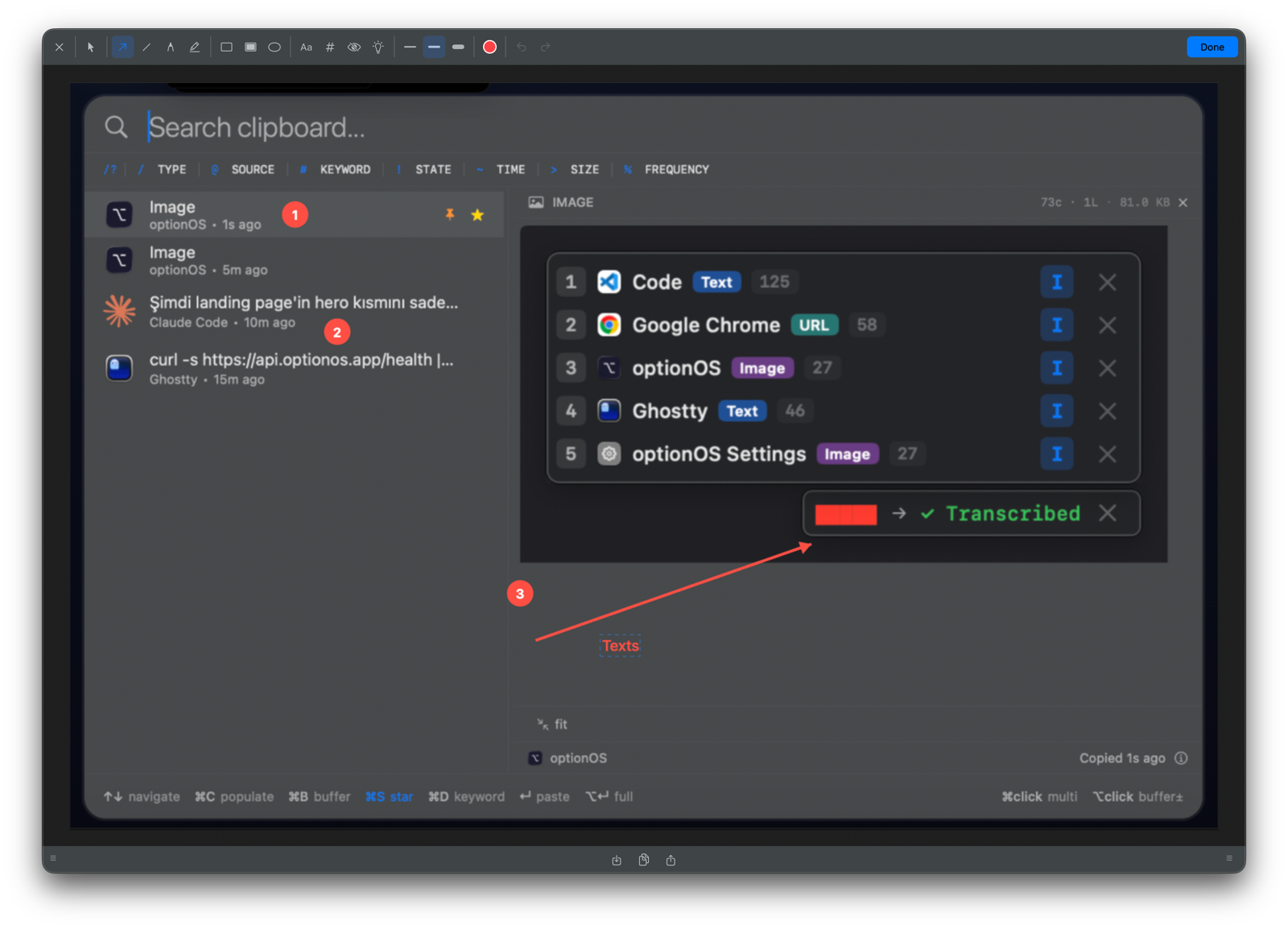 Markup editor — arrows, counters and text on any capture