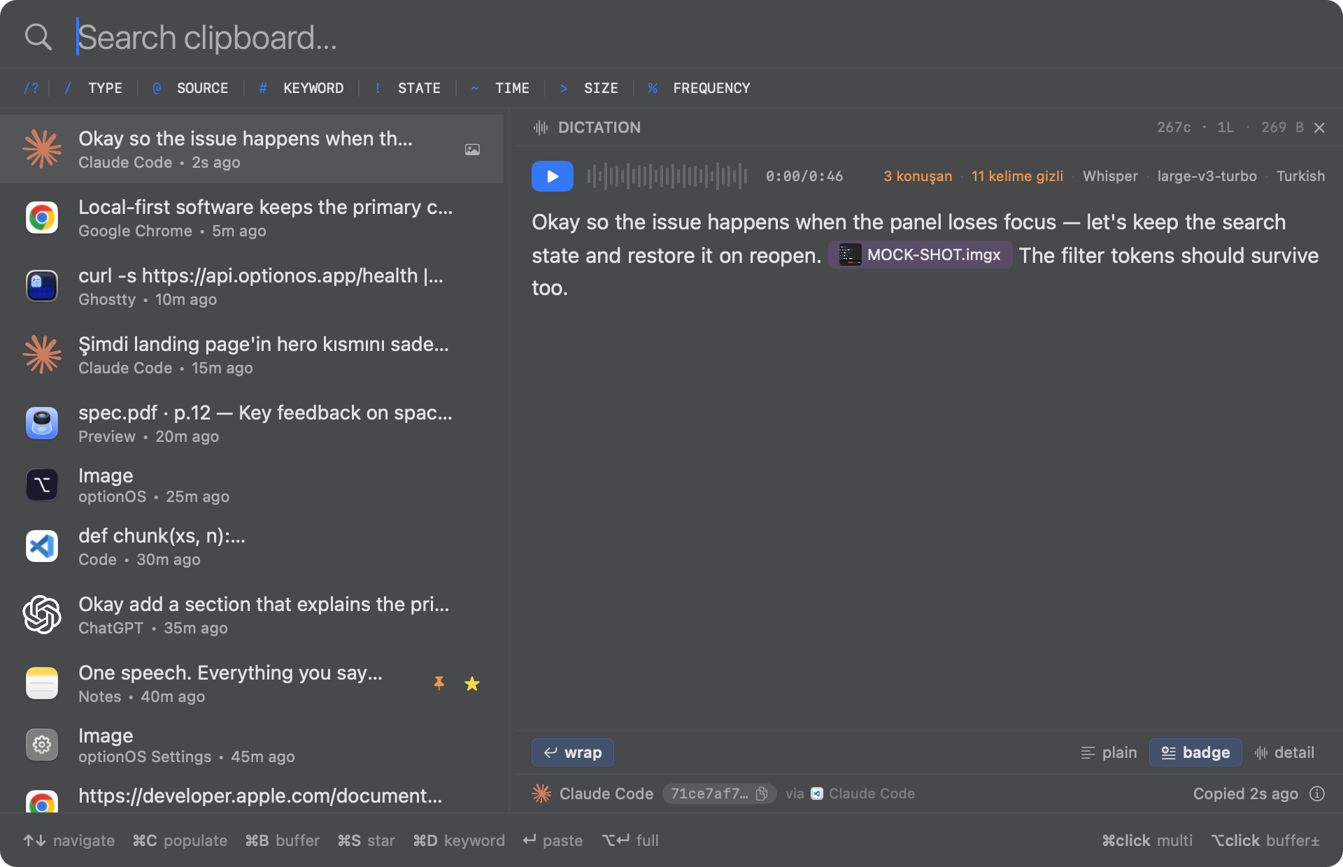 Everything you copy, saved with source and time