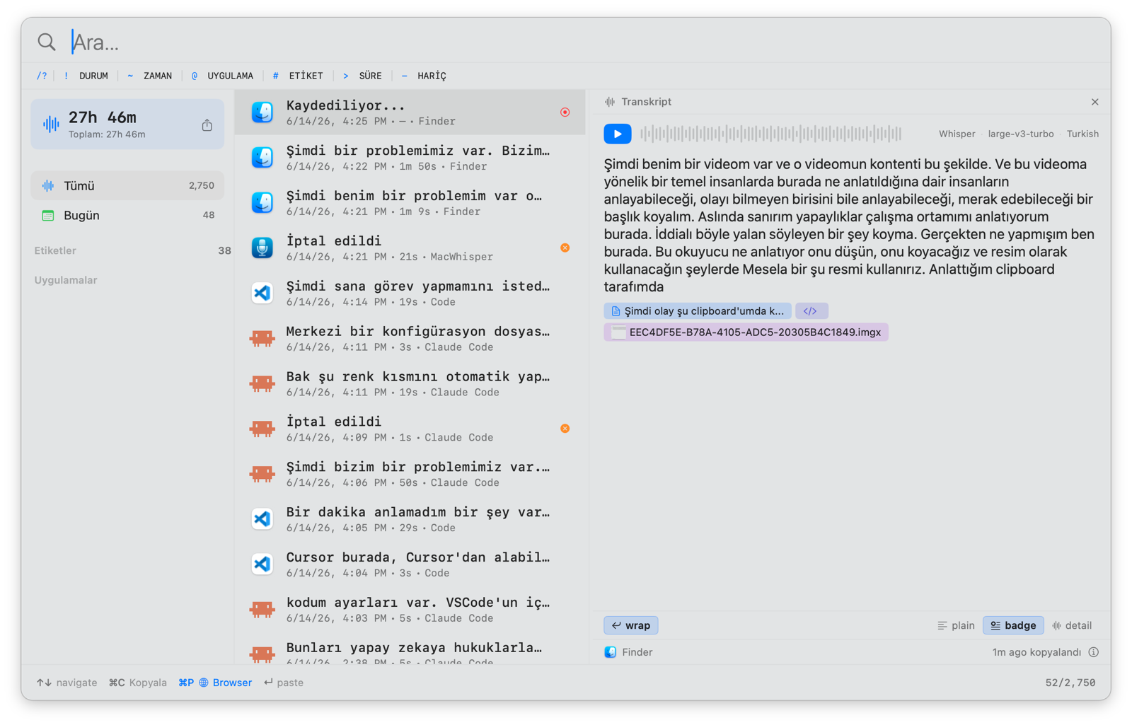Dictation browser — light theme