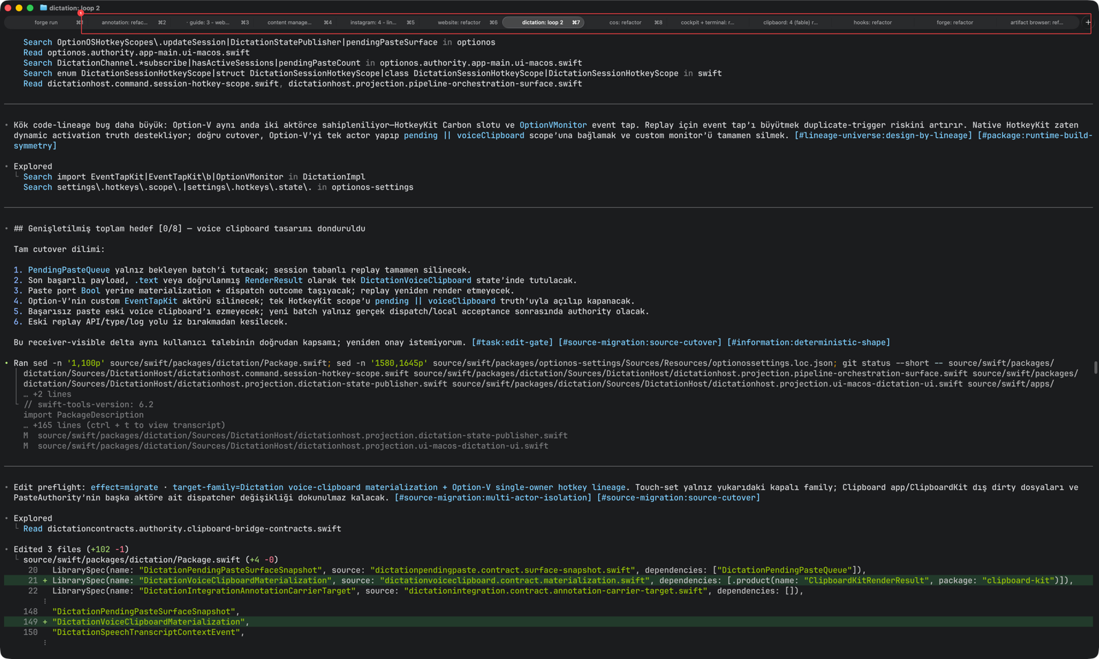 Refactor agent tabs running side by side in Ghostty