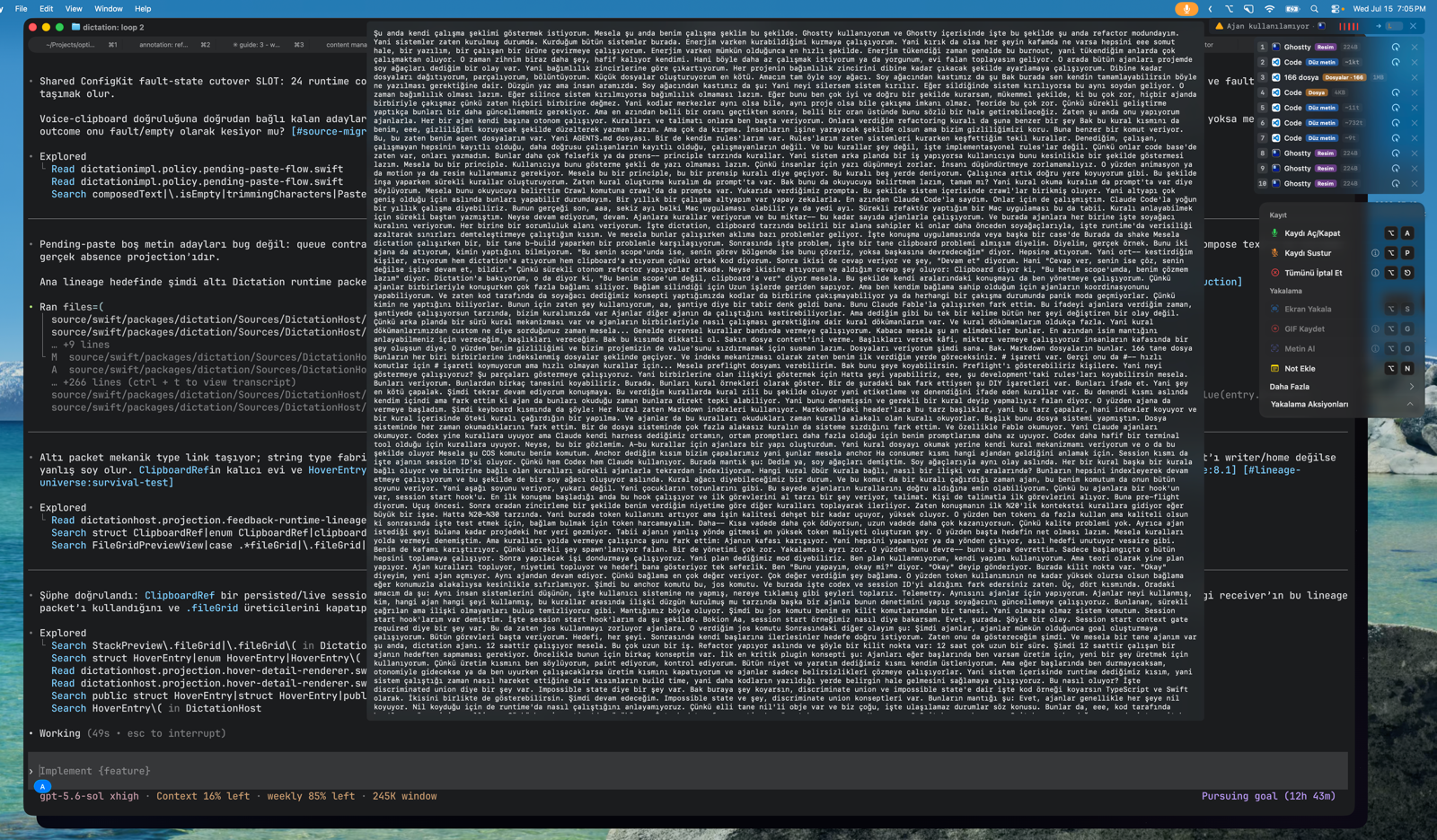 Live transcript in the center with capture actions and agents on the right