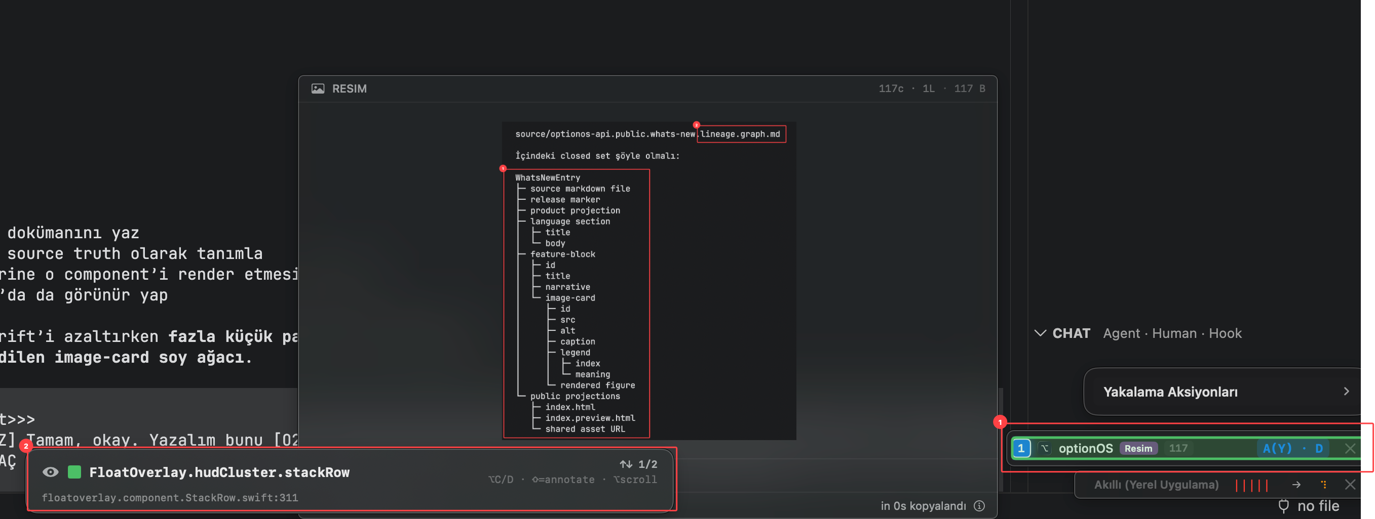 Component satırı seçilmiş lineage graph örneği
