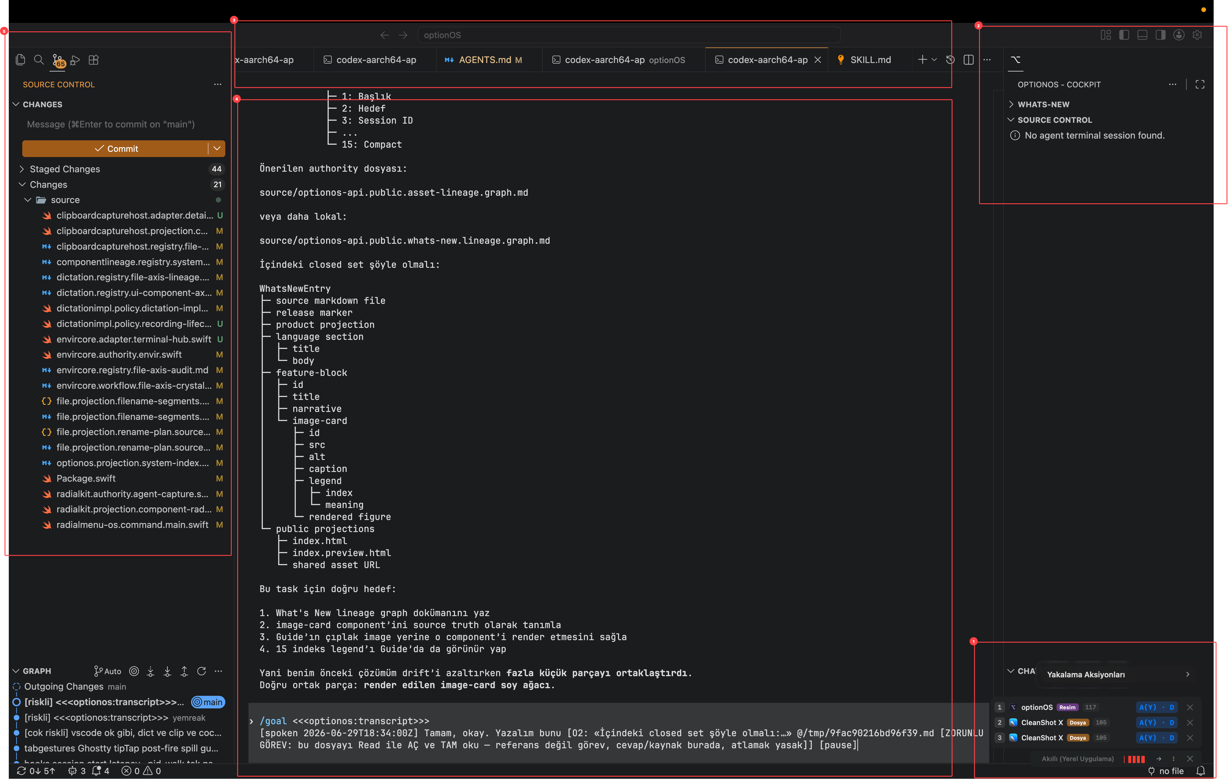 optionOS, VS Code Cockpit, agentlar, terminal ve Source Control ile çalışma düzeni