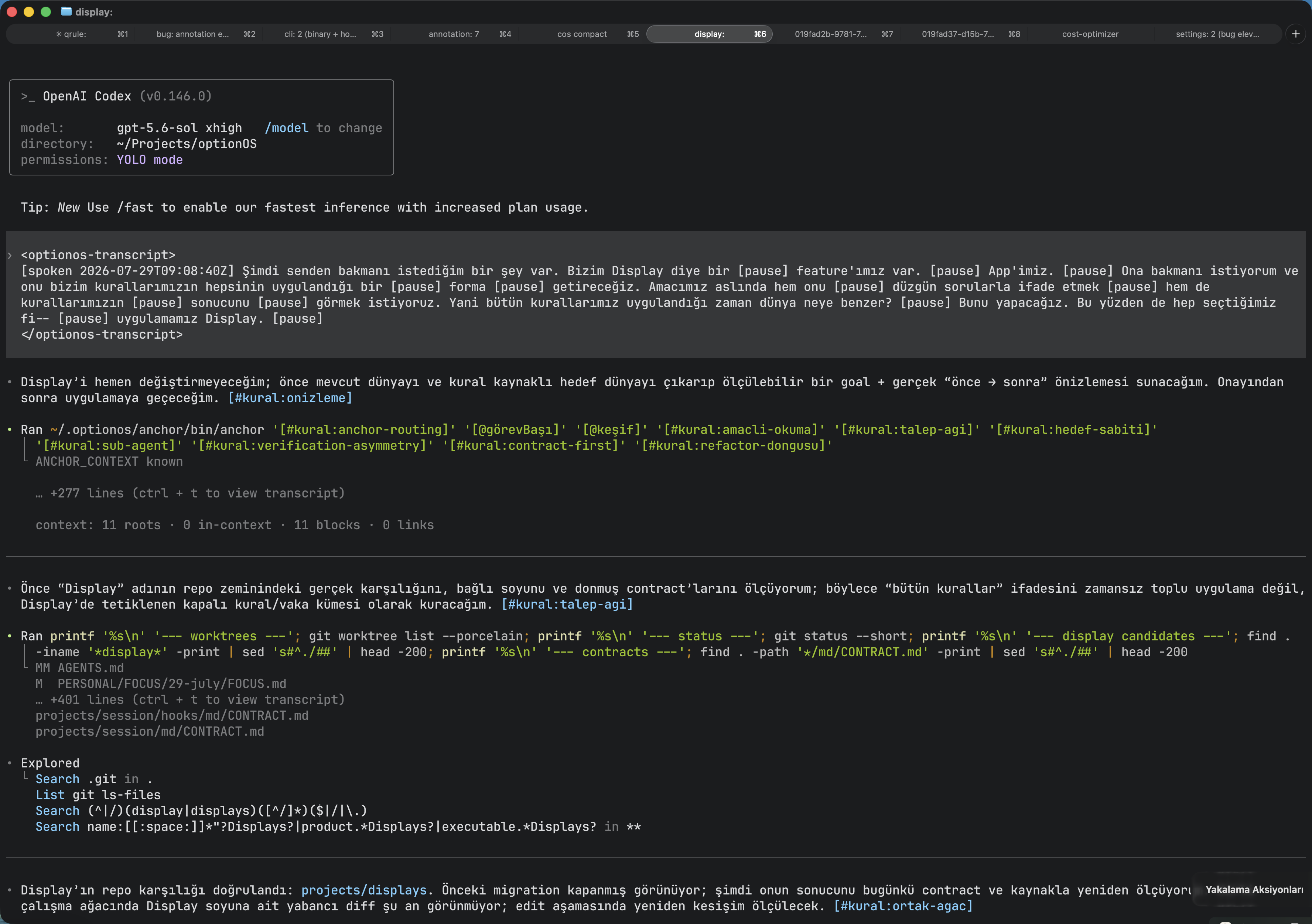 An eight-screen autonomous-agent flow from one prompt and rule loading through context recovery, semantic deltas, and a closed file scope