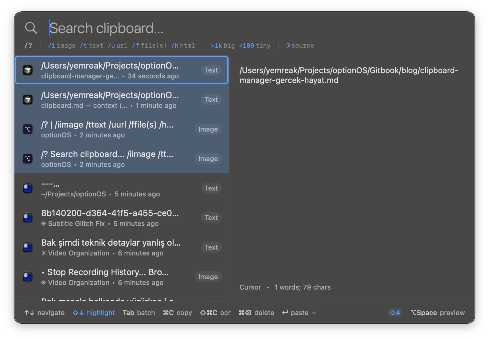 4 items selected — multi-select with shift