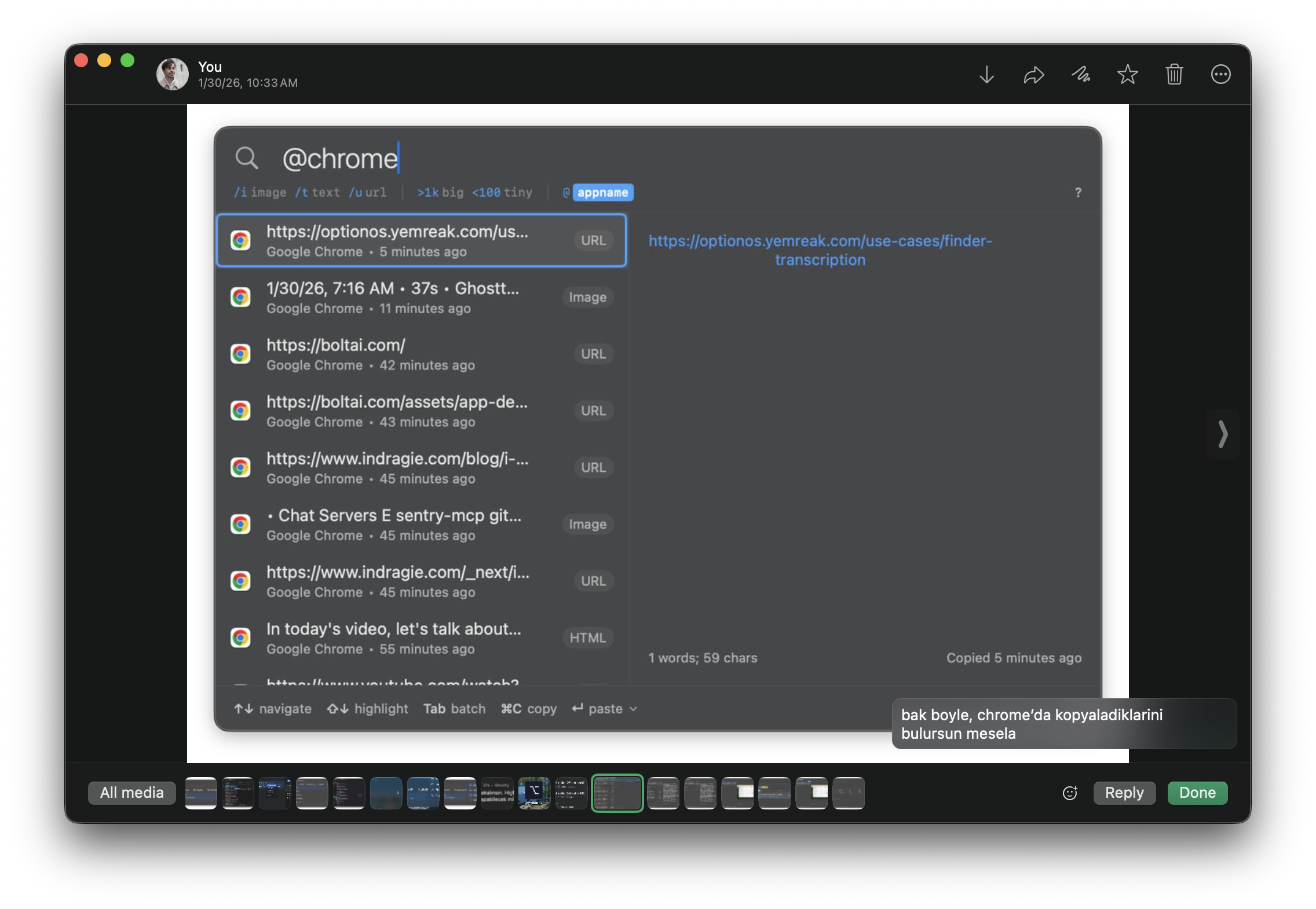 Filtering by source app with @chrome