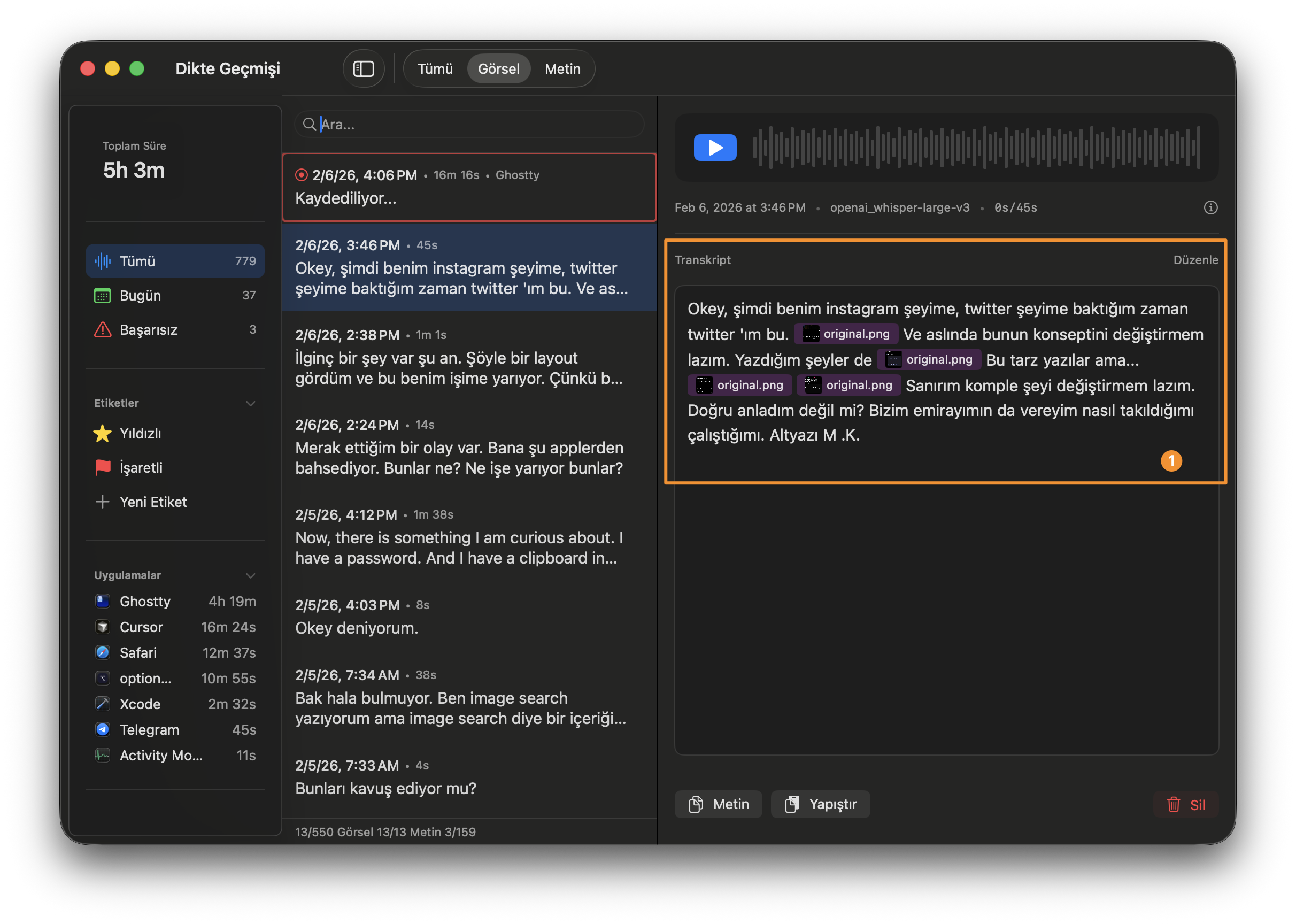 Inline copies within speech text — text, image, link all in the same order