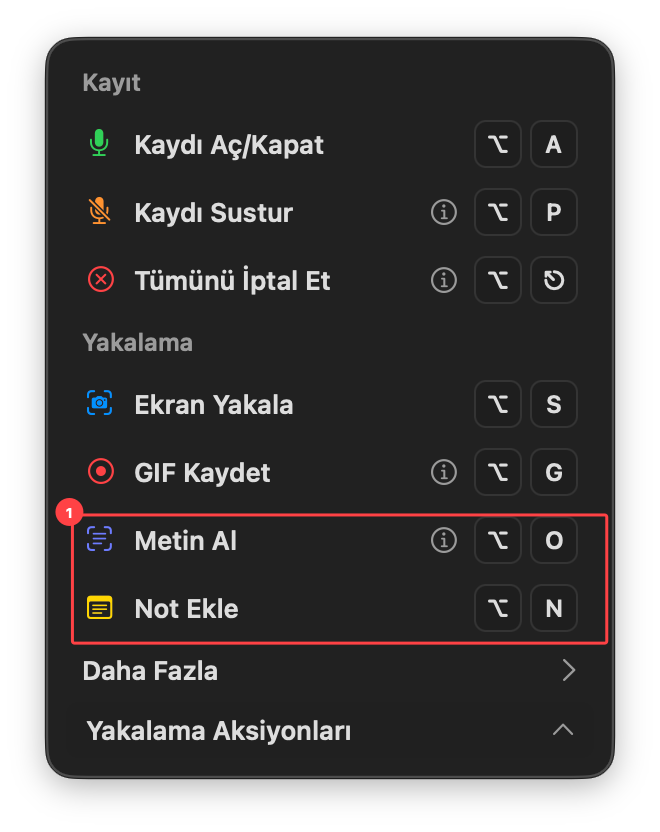 Capture Text and Add Note appearing beside Screen Capture and Record GIF in the primary optionOS Capture menu