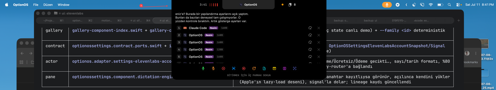 Mac ekranının üst kenarında görünen optionOS çentik göstergesi